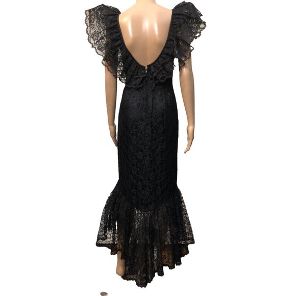 SOLD Vintage 80s Gothic Princess Black Lace Tulle Mermaid Cocktail Formal Dress - Picture 10 of 14